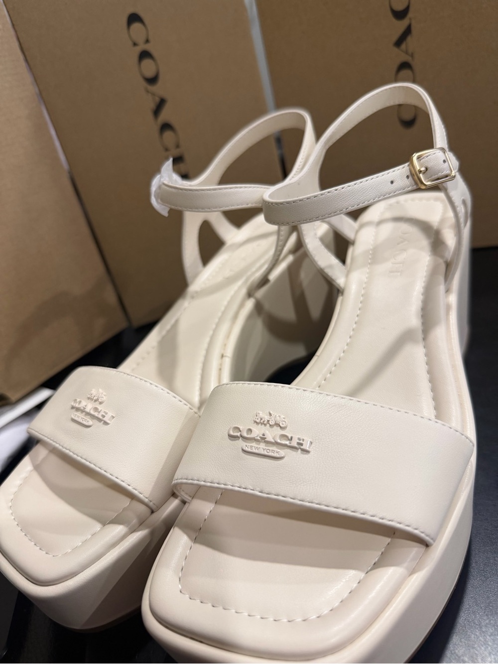 Coach Cream Platform Sandals